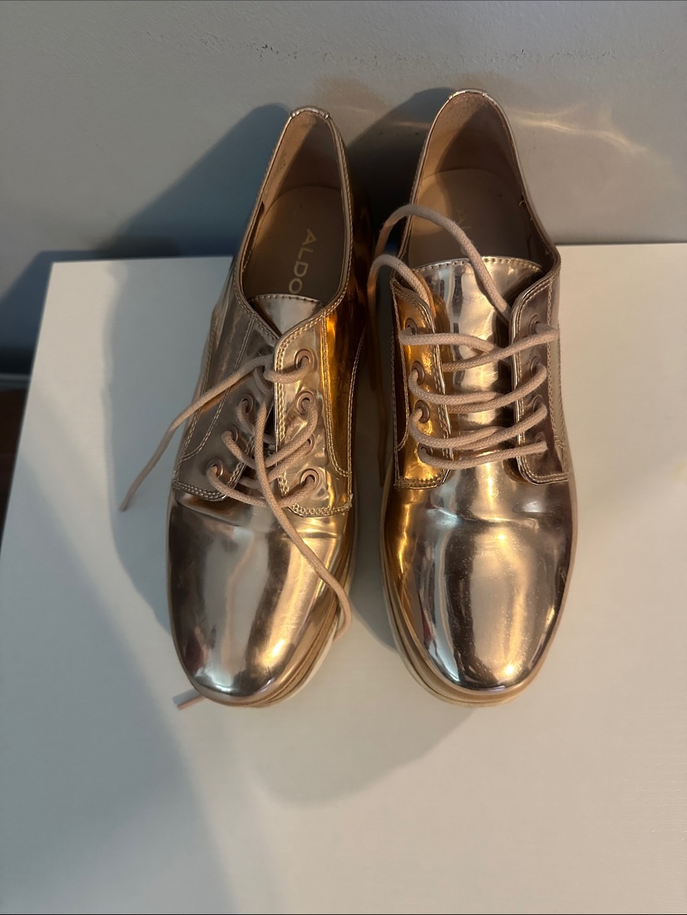 Aldo Metallic Rose Gold Lace-Up Oxfords